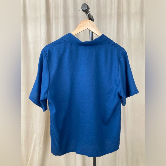 Naked & Famous Camp Collar Shirt - French Linen Fine Canva - Blue - Picture 5 of 6